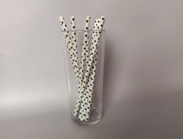 Трубочки для напоїв паперові (d=6mm, l=197mm, чорні крапки) (200 шт.) 
